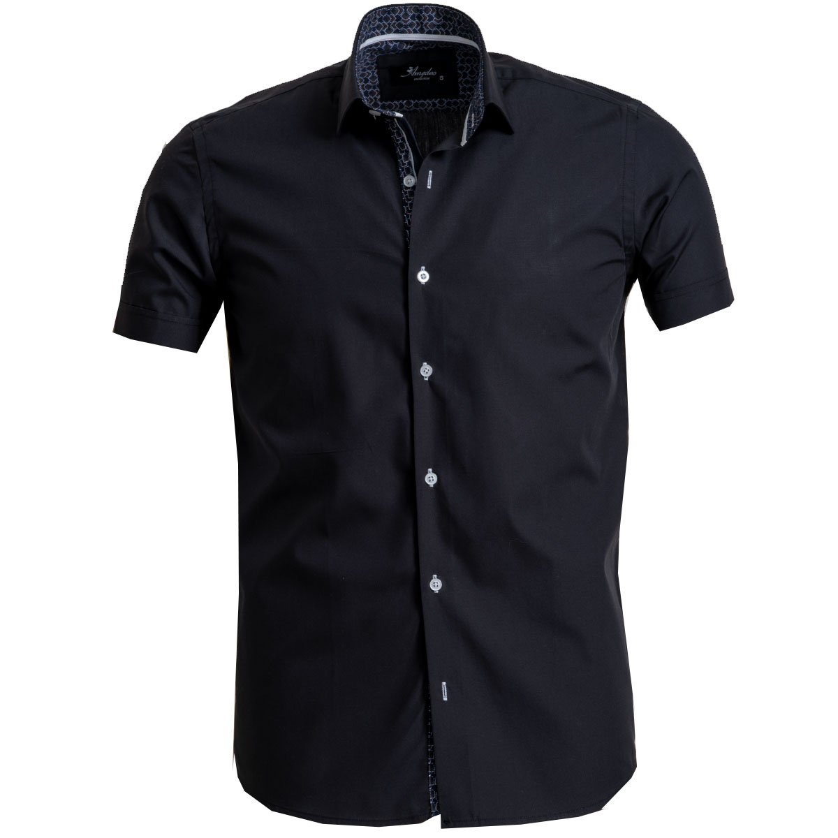 Solid Black Mens Short Sleeve Button up ...